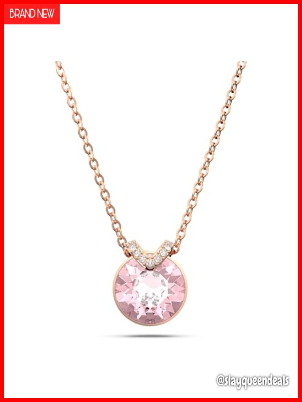 Swarovski Crystal Pendant Necklace Square-Cut Rhodium Finish Adjustable Chain